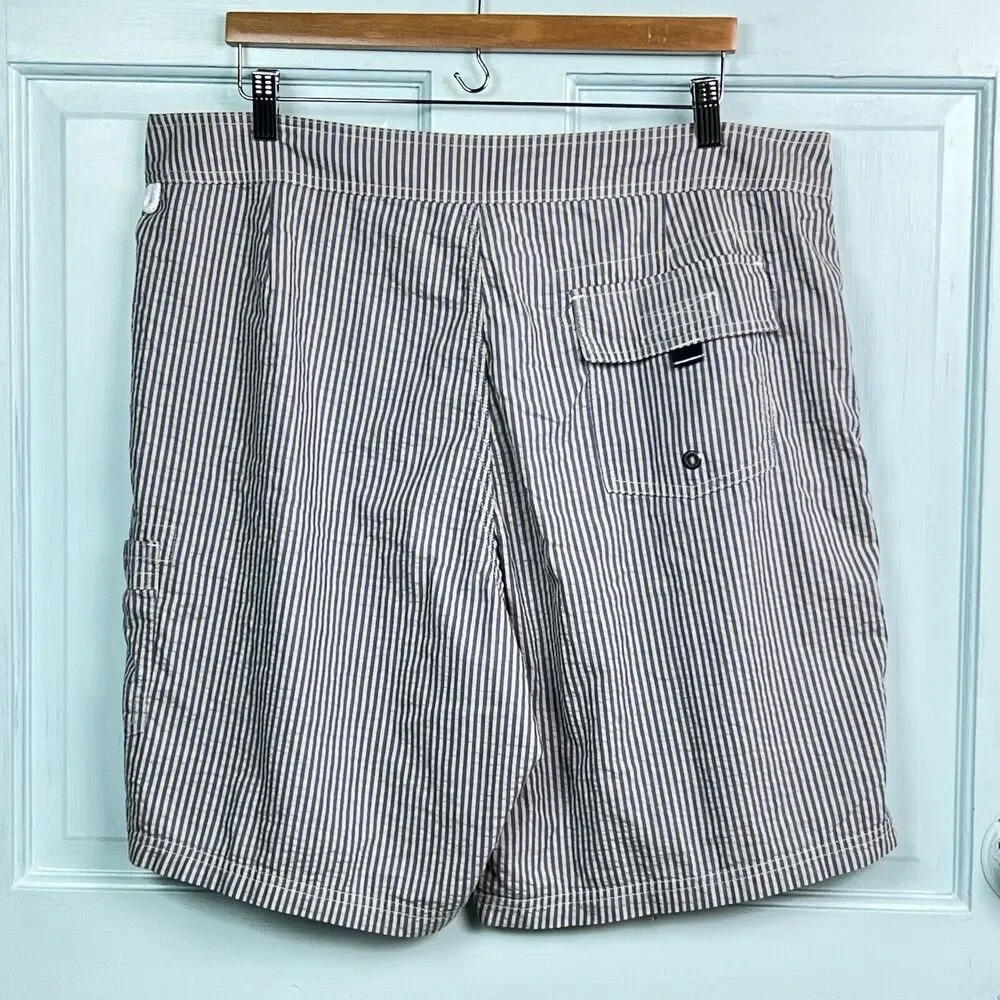 Men's Striped Seersucker Swim Trunks J . Crew Short Blue White Mesh Lined Sz 38